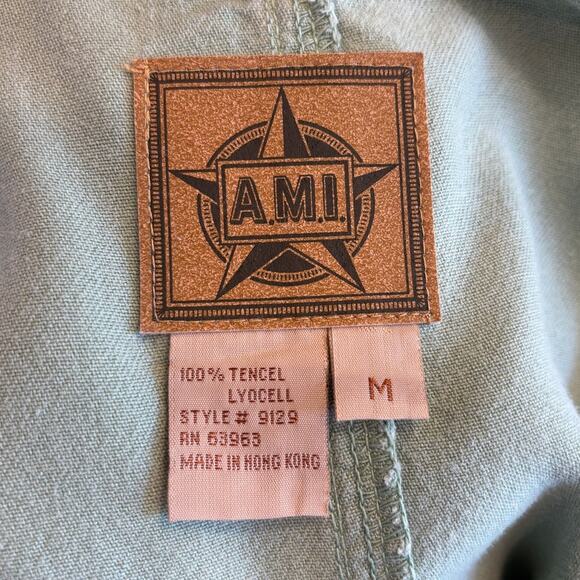 AMI Green Maxi Shift Dress Sleeveless Pocket Tencel Pullover Button Size Med NEW - Picture 4 of 4